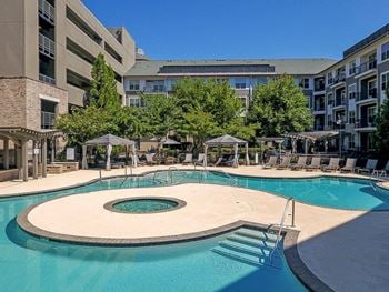 Grecian style pool with expansive sundeck